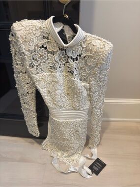 Zhivago Ivory Beaded Lace Mini Dress